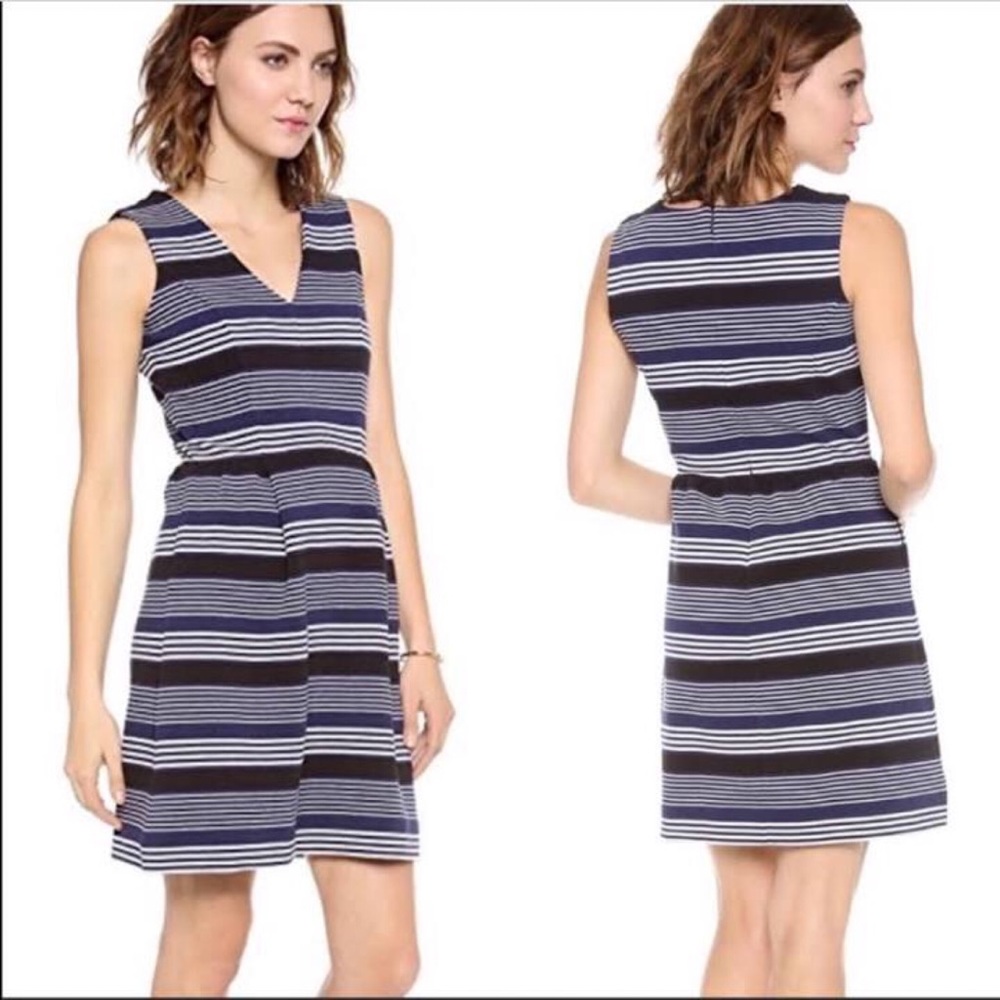 Madewell Gallerist Ponte V-Neck Stripemix Dress